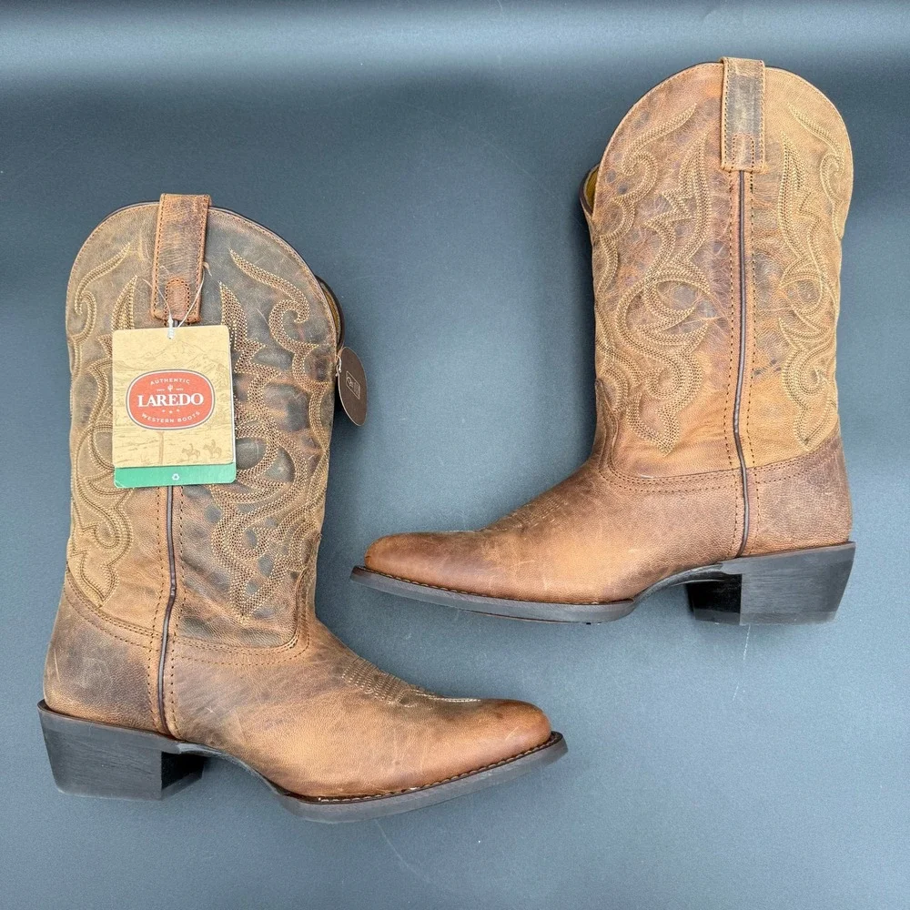 Laredo 51112 Womens 10 M Tan Distressed Leather Western Cowboy Boots